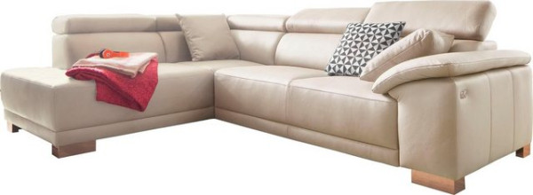 3C Candy Ecksofa Menorca, Kopfteilverstellung, wahlweise elektronischer Sitzvorzug, in Dickleder